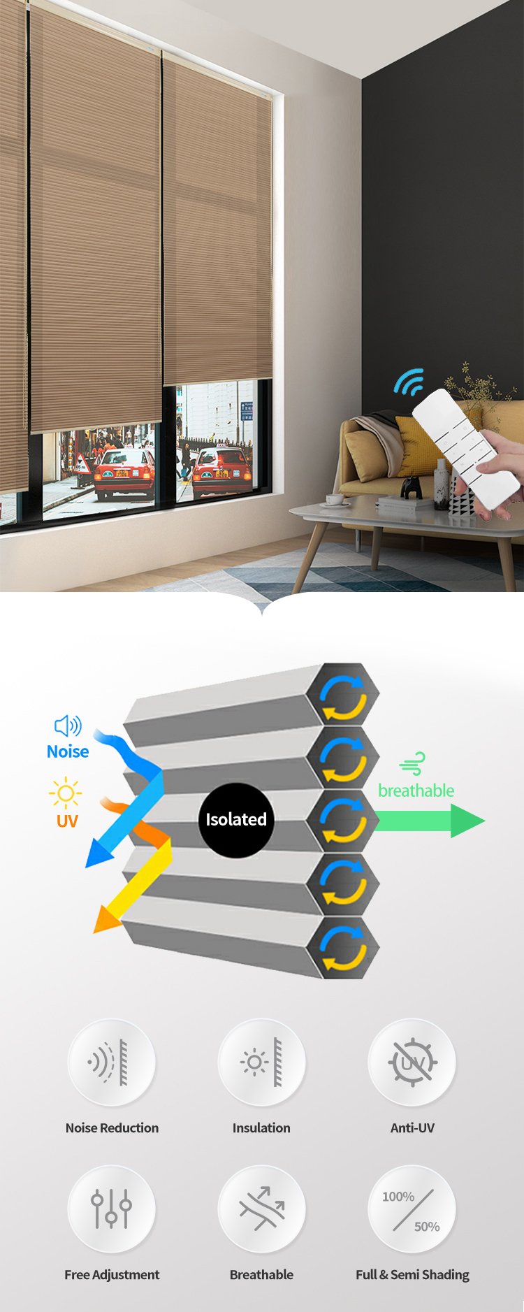 Wholesale Window Blackout Electric Honeycomb Blinds