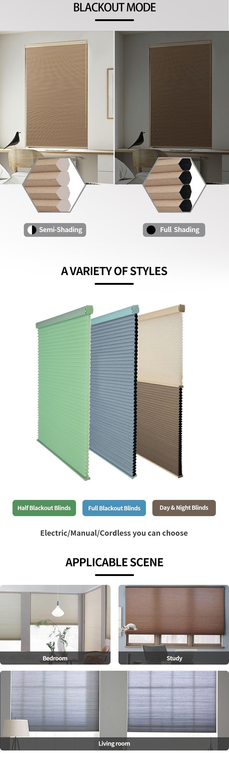 Wholesale Window Blackout Electric Honeycomb Blinds